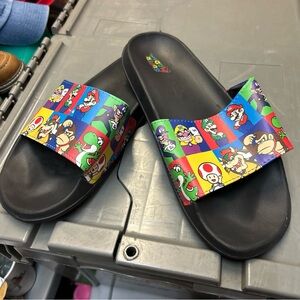 Nintendo Black and Red Sandals with Playful Design